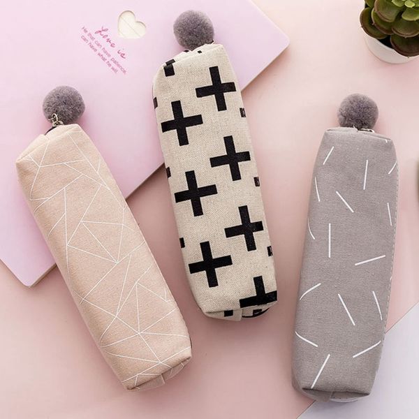 

plush ball pencil case for girls cute canvas cosmetic bag pen bag stationery pouch box kids gift office supplies zakka