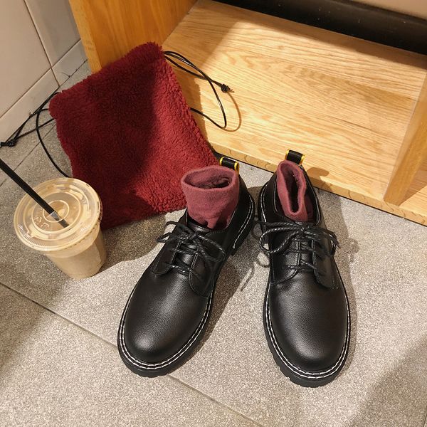 

women shoes autumn women's heels oxfords modis round toe female footwear casual sneaker fall on heels cross leather 2019 new, Black