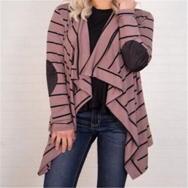

2styles boho womens casual long sleeve striped cardigan outwear knitted jacket coat loose coat, Black;brown