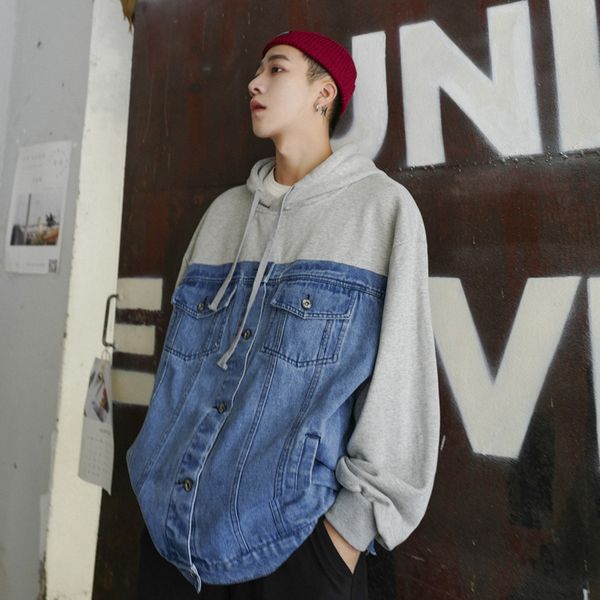 

2019 spring new denim men fashion casual hooded jacket man streetwear trend wild loose hip hop bomber jacket male clothes, Black;brown