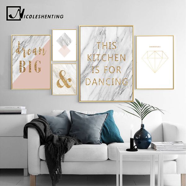 

golden marble motivational poster canvas print minimalist wall art painting wall picture for living room nordic home decoration