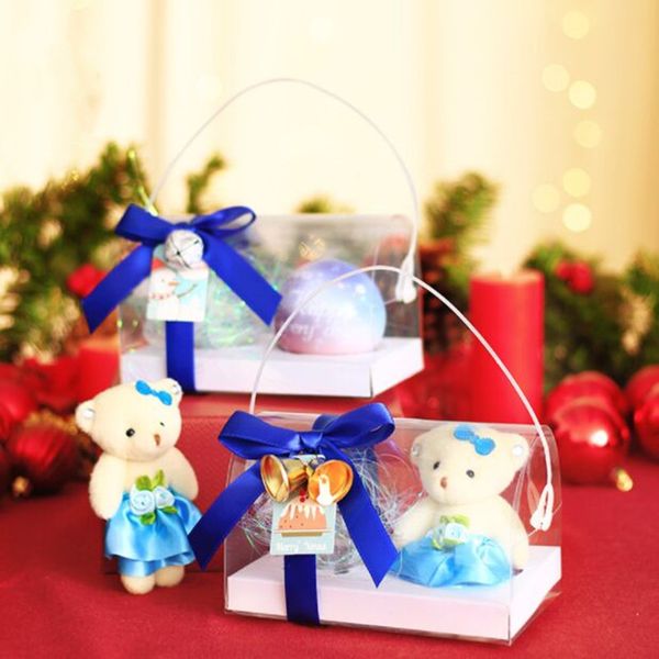 

new diy 10pcs 10x10x16cm portable apple box transparent christmas/party time eve apple box bear doll and christmas tinplate ball