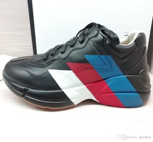 

19guccl8 роскошные мужские дизайнерские туфли Rhyton Web печати кожаные кроссовки черные