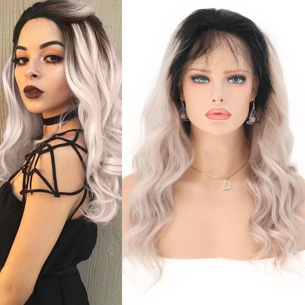 

synthetic wigs quinlux grey ombre wavy lace front wig with baby hair for black women cosplay glueless heat resistant fiber