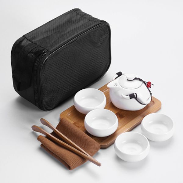 

china jingdezhen ceramic tea set 175ml teapot 50ml drinking cup melamine bamboo tea tray travel portable kung fu tea set