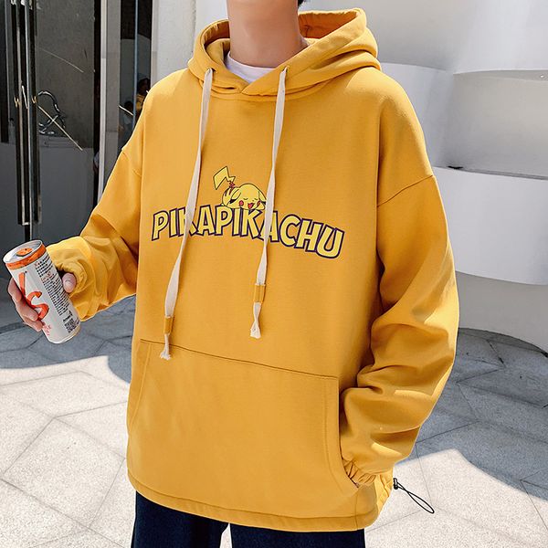 

men's handsome sweater hoodie cartoon pattern letter printing loose lazy style spring and autumn students all-match casual hoody, Black
