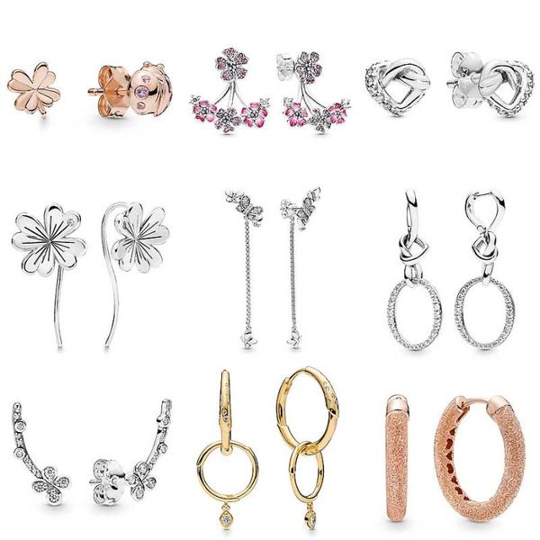 

rose blossom butterfly knotted hearts four-leaf clovers earring 925 sterling silver earrings for women gift diy europe jewelry, Golden;silver