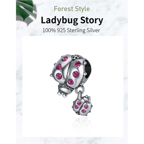 

wostu ladybug bee butterfly charms real 925 sterling silver zircon insect beads pendant fit orginal bracelet necklace jewelry