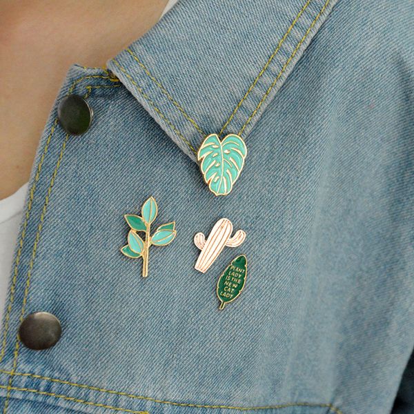 

смазливая завод листьев кактуса металла kawaii эмаль pin badge кнопки брошь рубашка denim jacket сумка декоративные броши для женщин мужчин, Gray