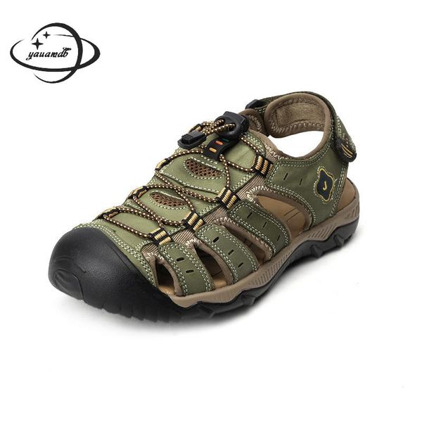 

size 38-48 mens sandals summer male sandals genuine cow leather hook loop ankle-wrap casual plus size outdoor man shoes h83, Black