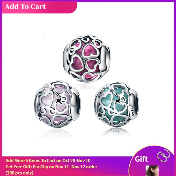

bisaer lovely 925 sterling silver encased in love, green cz beads & charms fit original pan diy accessories htc130, Bronze;silver