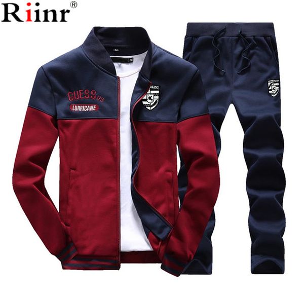 

riinr brand new men sets fashion autumn spring sporting suit sweatshirt +sweatpants mens clothing 2 pieces sets slim tracksuit, Gray