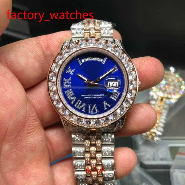

luxury two tone rose gold case watch full diamond watch automatic men day date waterproof 40mm mechanical watch, Slivery;brown