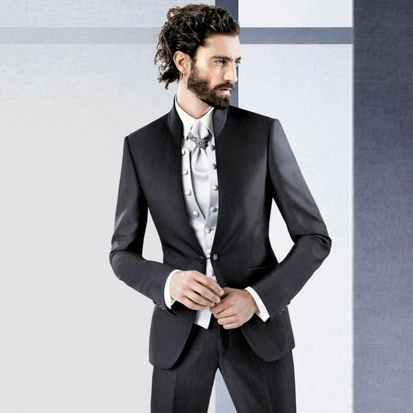 

brand new black men wedding tuxedos mandarin lapel groom tuxedos fashion men dinner/darty prom dress 3 piece suit(jacket+pants+tie+vest) 889, Black;gray