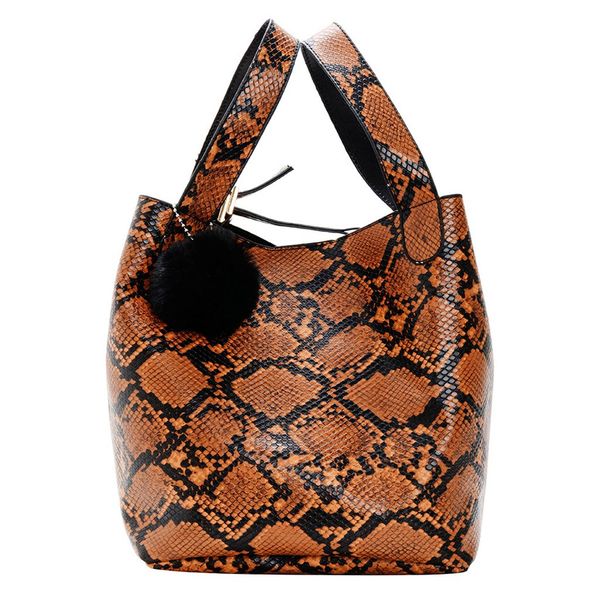 

women handbags hasp serpentine print hairball pu leather fashion designer bucket bag lady phone bag shoulder women bags #ax