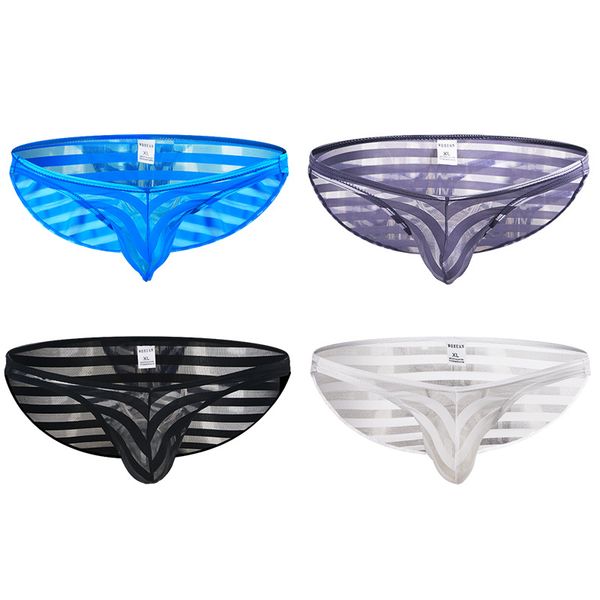 

new men's briefs underwear striped summer briefs sthin section transparent mesh breathable low waist, Black;white
