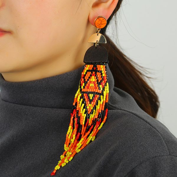 

зарплату long hand-made бисер кисточкой серьги европейский и американский стиль внешней торговли-color бисера серьги падение, Golden