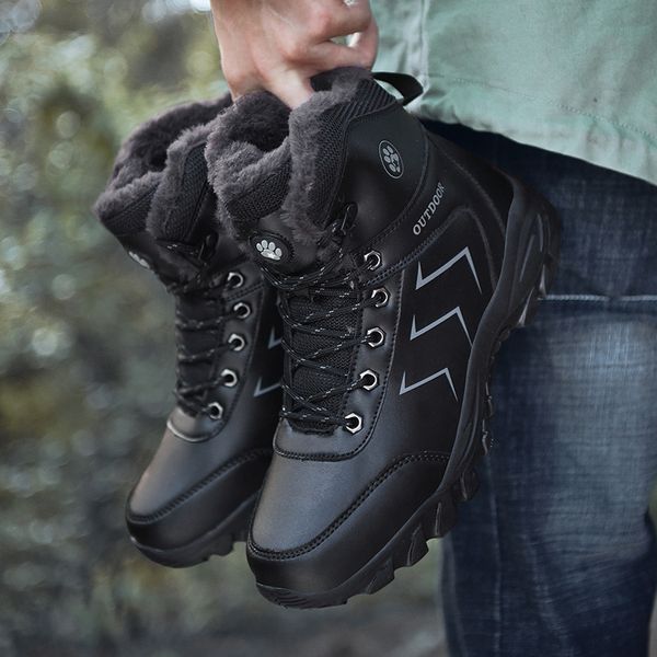 

waterproof men's ankle boots winter warm plush snow boots outdoor sports shoes work male rubber winter men's large s, Black