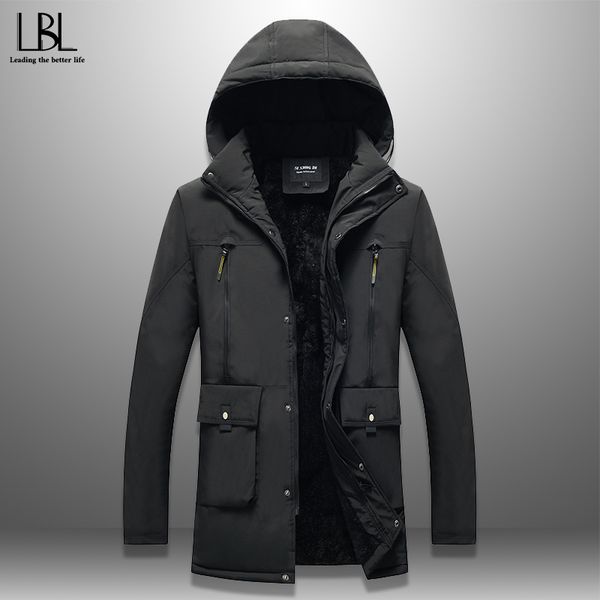 

thicken fleece jacket 2019 winter mid-long parka men's wadded warm coat casual cotton padded jackets hooded windbreaker 4xl, Black