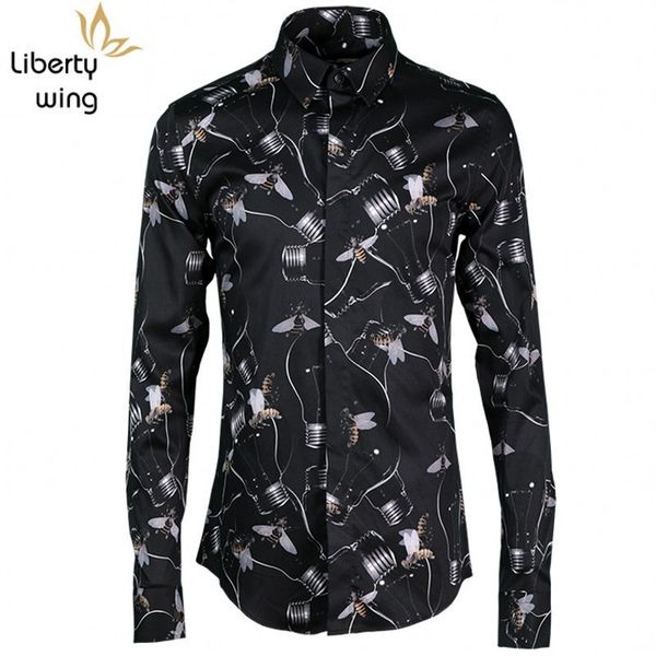 

men's casual shirts party office men outside black printed shirt mens summer winter european america male, White;black