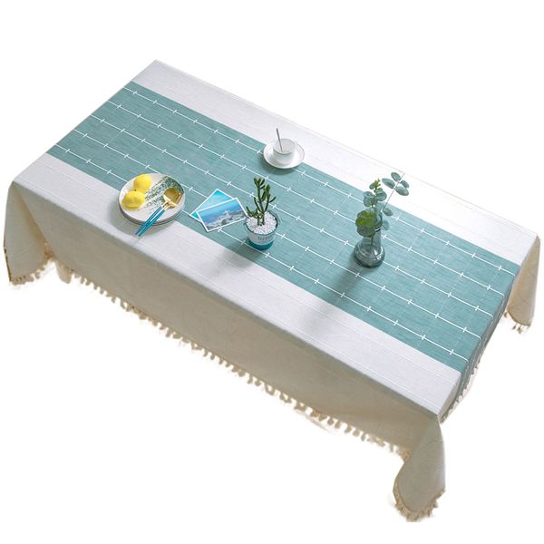 

creative plaid decorative linen tablecloth with tassel waterproof oilproof thicken rectangular wedding dining table cloth