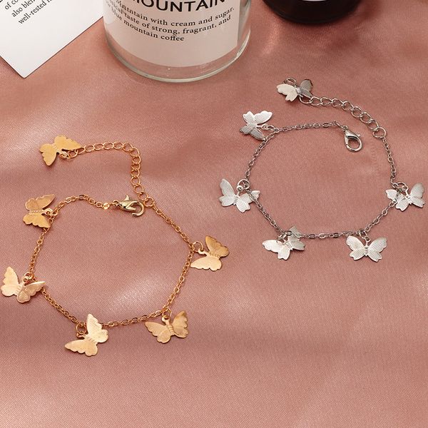 

charm bracelets simple fashion butterfly pendant gold color bracelet gift for women alloy chain wristband jewelry femme, Golden;silver