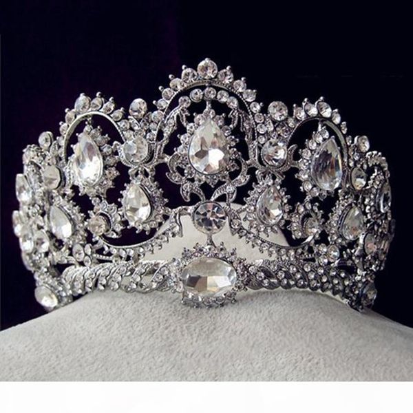 

luxury bridal tiara big crystal queen crown wedding hair accessories diadem headband pageant hair ornaments headdress d19011005, Golden;white