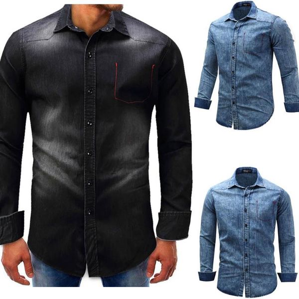 

мужчины джинсового длинных рукава мускулистая кнопка основная твердая блуза tee shirt top мужчина одежда 2018. рубашки платье с коротким рук, White;black