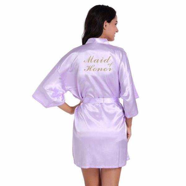 

light purple maid of honor letter golden glitter print kimono robes women bachelorette wedding preparewear bridal party robes, Black;red
