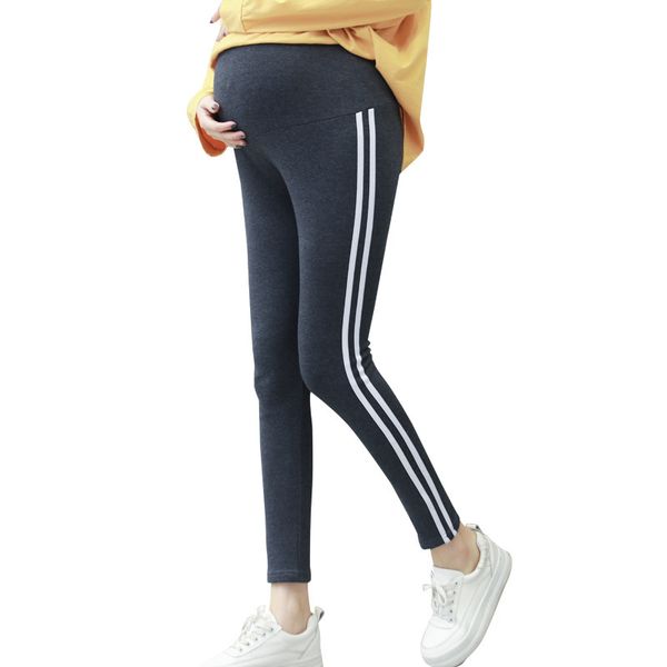 

winter models plus velvet pregnant women leggings new striped leggings autumn cotton wearing stomach lift pants maternity pants, White