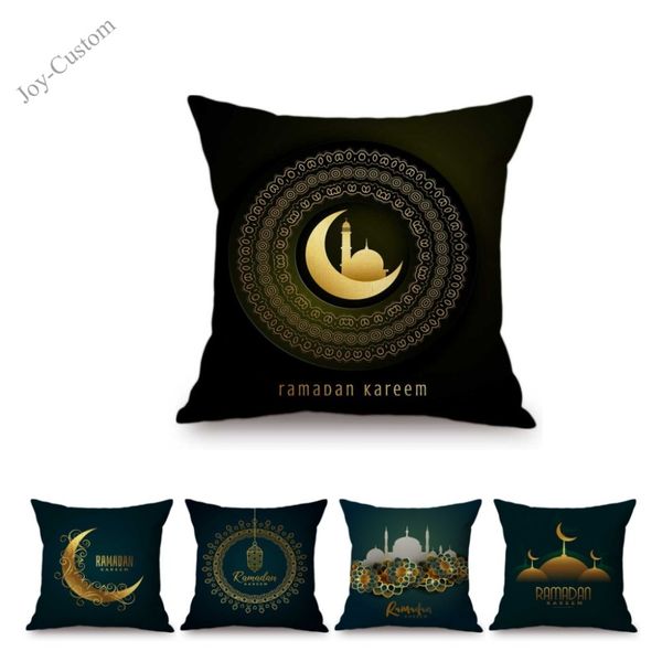 

black green muslim islamic festival home decoration sofa throw pillow case ramadan islam moon lantern design linen cushion cover