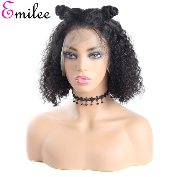 

emilee malaysian jerry curly human hair wigs for women short remy hair curly wigs 12 inch pre plucked hairline, Black;brown