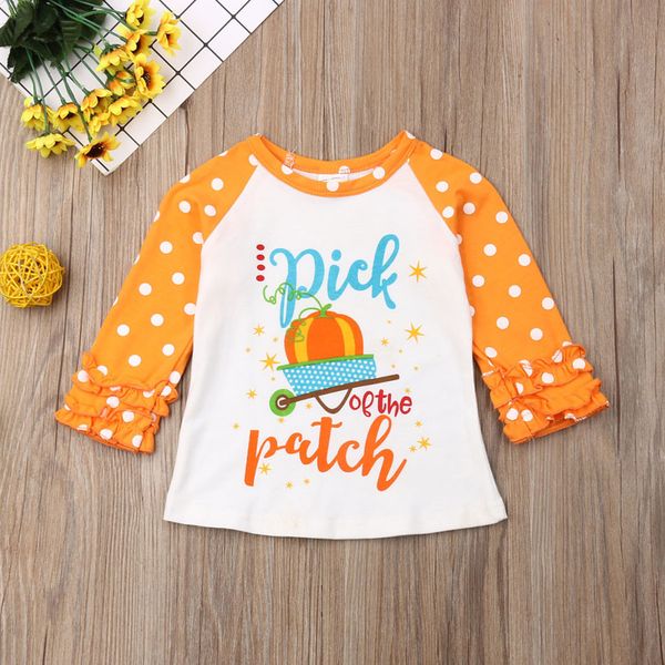

2019 winter new toddler baby kids girl ruffle letter pumpkin t-shirt halloween novelty warm clothes roupa infantil clothes, Blue