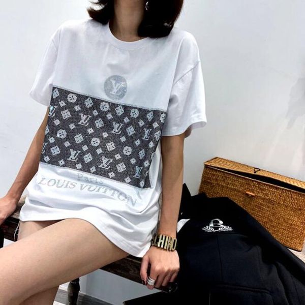 

весной и летом моды девочка с коротким рукавом bing топ ручных алмазов шипованных любителями футболка гарантия качества оптового, White