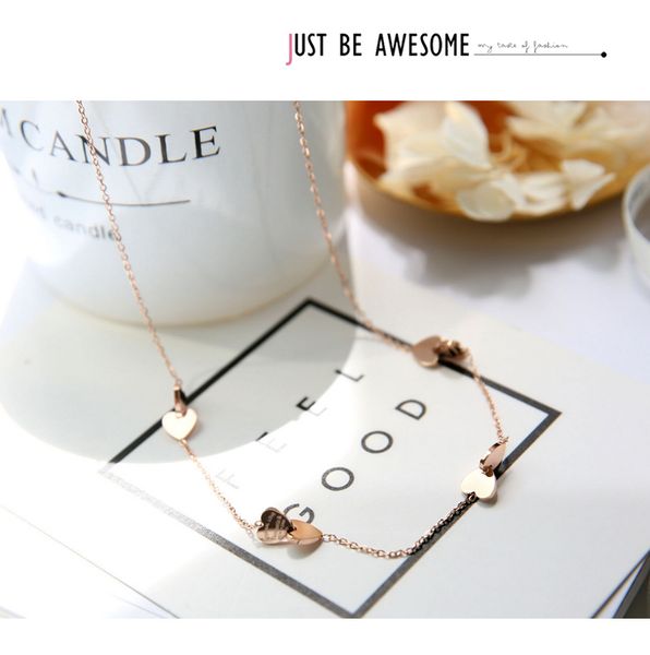 

fashion- steel color gold rose gold vector heart to heart design female short clavicle chain fashion vogue tanabata gift jewelry, Silver