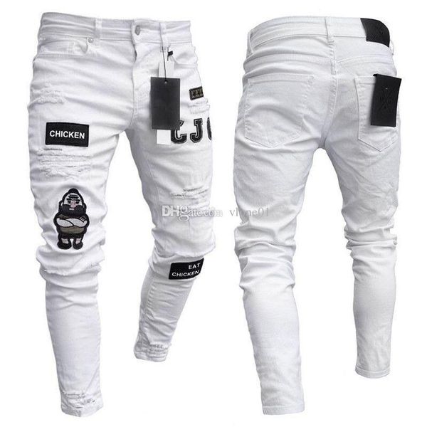 

selling fashion mens designer jeans shredded feet pants trend hip hop mens slim jeans, Blue