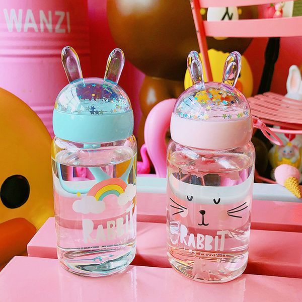 Acheter 300 Ml Mignon Dessin Animé Animal Lapin En Verre Bouteille Deau Sans Fuite Voyage Coupe Couple étudiant Bouilloire Lait De Fruits Au Lait Jus