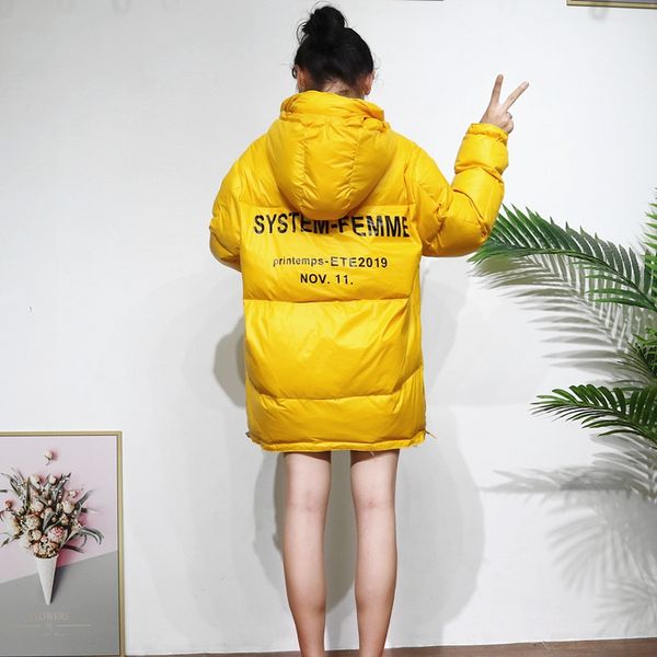 

women's down & parkas women jacket 2021 winter white duck coat hooded female letter print outerwear warm cotton paded hat detachable, Black