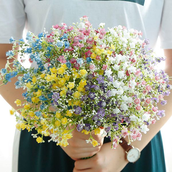 

colorful gypsophila artificial flowers long stem fake flowers bouquet babys breath silk wedding party home decoration
