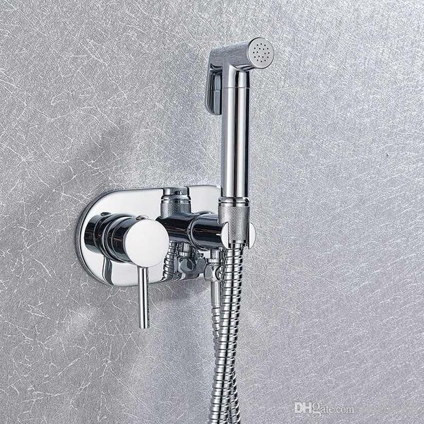

Brass Chrome Handheld Bidet Toilet Sprayer Head Portable Bidet Shower Set Wall Mounted Hot Cold Water Bidet Mixer Faucet