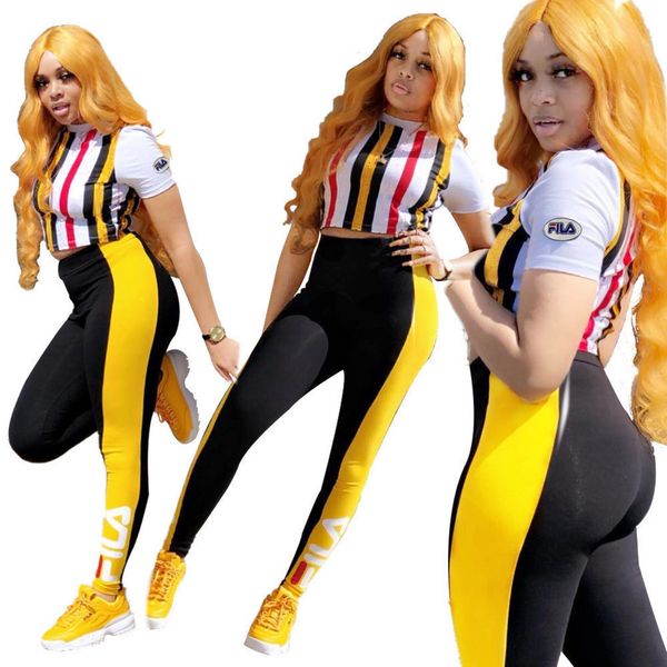 

Бренд женщин спортивный костюм футболка леггинсы 2 шт комплект спортивный костюм обрезать топ брюки спортивная одежда полосатые костюмы спортивный костюм летняя одежда очень жарко