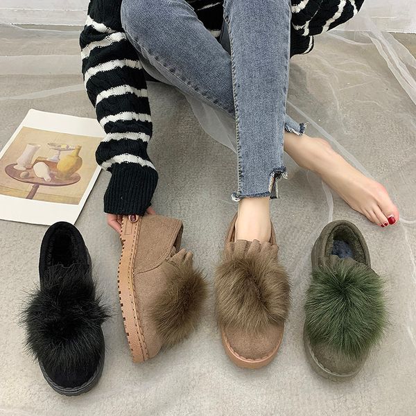 

shoes woman flats loafers fur women's moccasins slip-on modis casual female sneakers round toe all-match dress winter boat new, Black