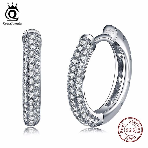 

orsa jewels серьги обруча 2017 модные женские ювелирные изделия стерлингового серебра 925 пробы серьги с 2 рядами 90шт австрийский кубически, Golden;silver