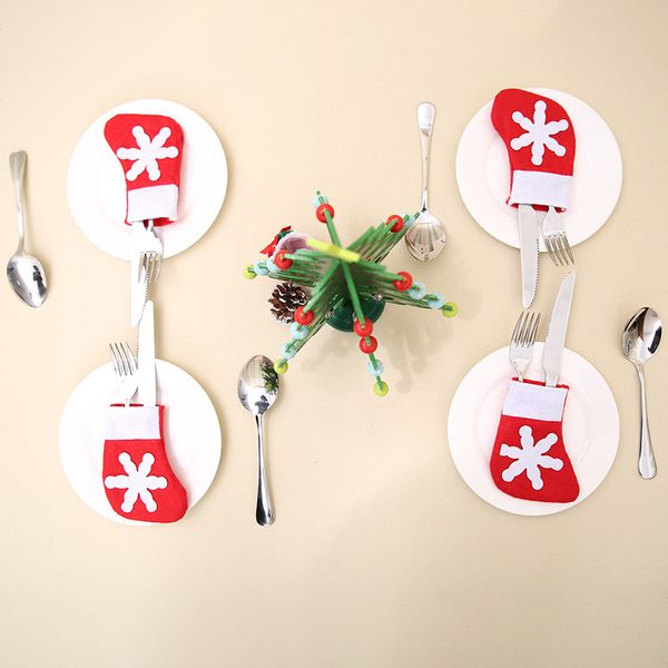

4pcs noel snowflake socks storage tool knife fork tableware bags christmas decorations for home natal new year tree ornaments