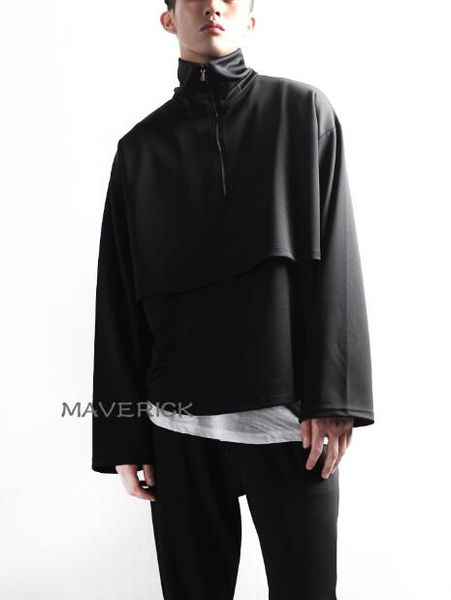 

s-6xl 2019 fashion men's clothing dj hair stylist fake two pieces double-deck sweatshirt plus size costumes, Black