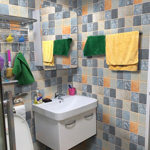 

new diy thickened bathroom wall paper self-adhesive waterproof bathroom wall with tile stickers toilet mosaic decoration pvc wall stickers