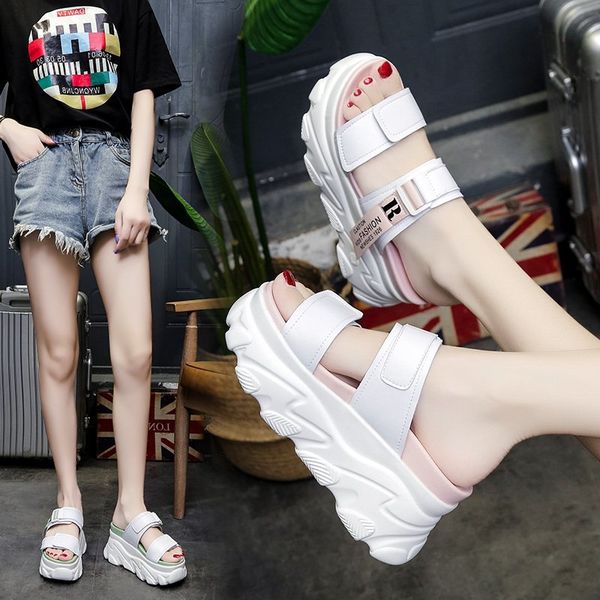 

2020 summer new fashion thick bottom sports sandals female wild sponge cake casual beach sandals and slippers z868, Black