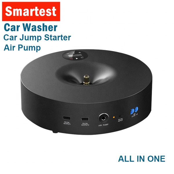 

car pressure washer with dispenser portable washing kit built-in battery 4-in-1 car washer jump starter power bank warning sign
