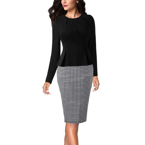 

vfemage womens vintage elegant pleated neck ruffle peplum zipper wear to work office business vestidos bodycon sheath dress 1515, Black;gray