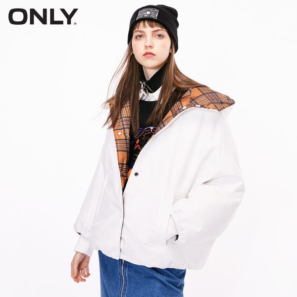 

only women's loose fit reversible check pattern 90% down jacket |118323526, Black